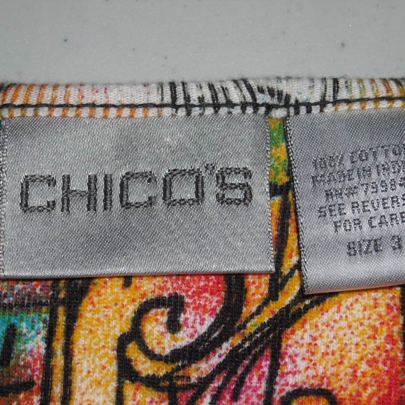 Chicos Shirt  Colorful Cotton V Neck 3 Large - Picture 5 of 5